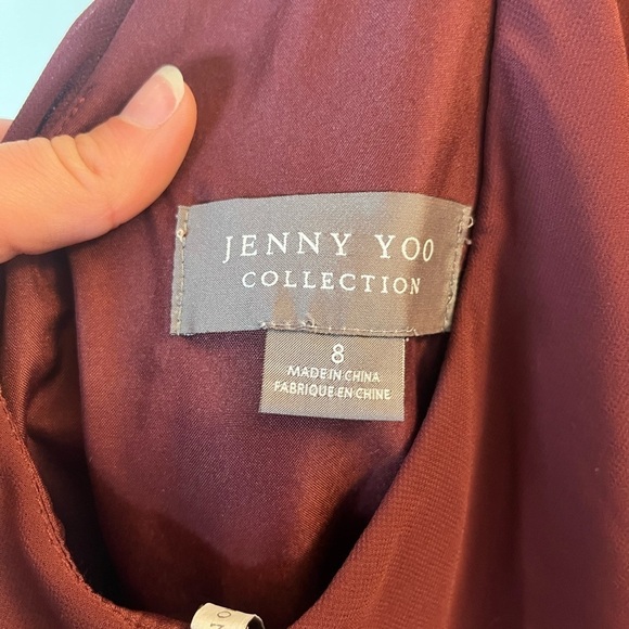 Jenny Yoo Charlie Ruffle Chiffon Gown Burgundy Size 8 - Picture 6 of 7